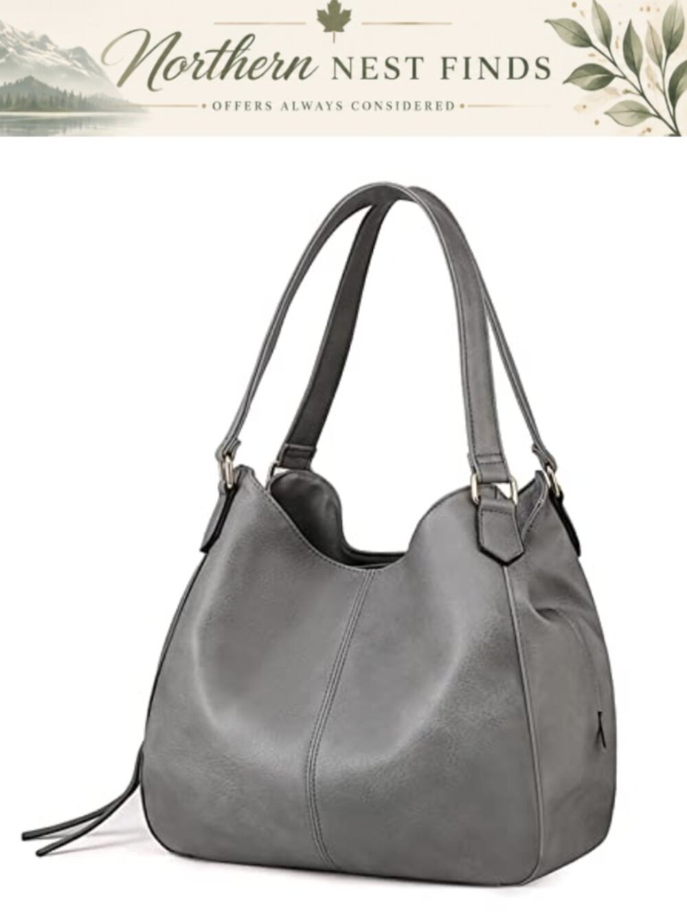 Vegan Leather & Denim-Textured Hobo Shoulder Bag Multi-Pocket Tote Purse